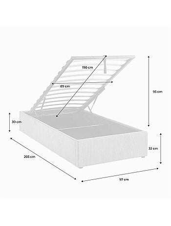 Lit coffre sommier à lattes 90 x 190cm velours côtelé (fine côte) Devon