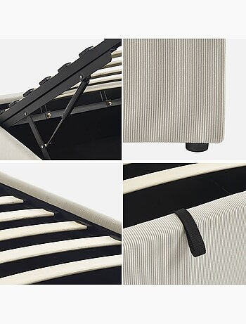 Lit coffre sommier à lattes 90 x 190cm velours côtelé (fine côte) Devon