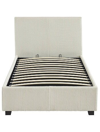 Lit coffre sommier à lattes et tête de lit 90 x 190cm velours côtelé (grosse Avalon