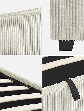 Lit coffre sommier à lattes et tête de lit 90 x 190cm velours côtelé (grosse Avalon