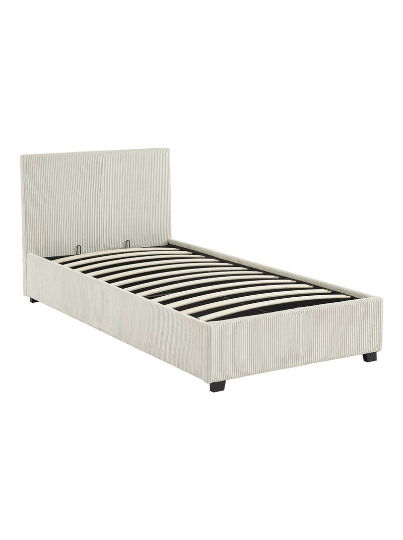 Lit coffre sommier à lattes et tête de lit 90 x 190cm velours côtelé (grosse Avalon Blanc - Kiabi