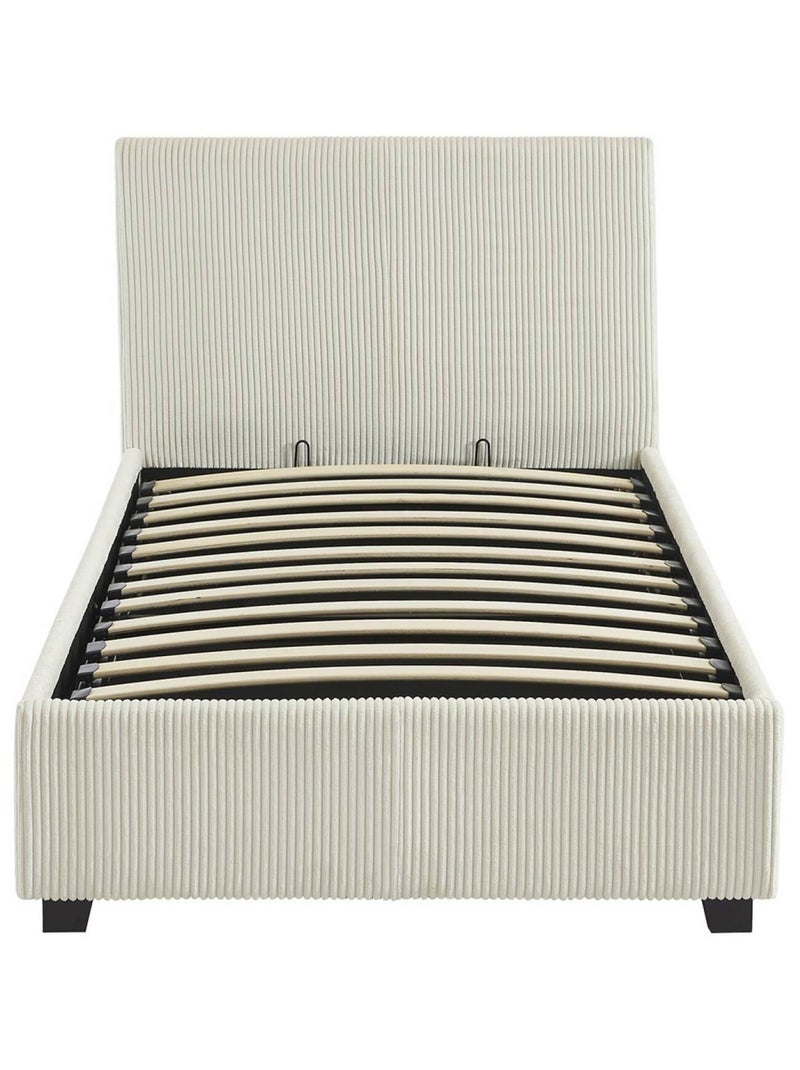Lit coffre sommier à lattes et tête de lit 90 x 190cm velours côtelé (grosse Avalon Blanc - Kiabi
