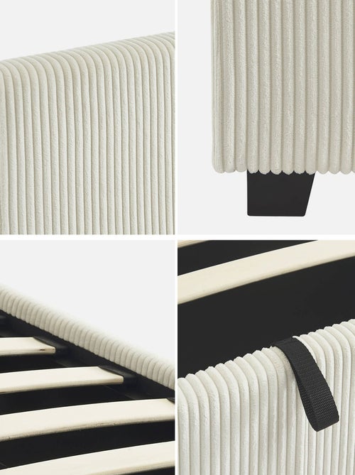 Lit coffre sommier à lattes et tête de lit 90 x 190cm velours côtelé (grosse Avalon - Kiabi