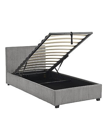 Lit coffre sommier à lattes et tête de lit 90 x 190cm velours côtelé (grosse Avalon