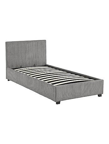 Lit coffre sommier à lattes et tête de lit 90 x 190cm velours côtelé (grosse Avalon