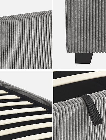 Lit coffre sommier à lattes et tête de lit 90 x 190cm velours côtelé (grosse Avalon