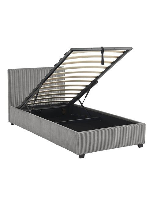 Lit coffre sommier à lattes et tête de lit 90 x 190cm velours côtelé (grosse Avalon - Kiabi