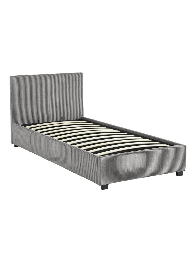 Lit coffre sommier à lattes et tête de lit 90 x 190cm velours côtelé (grosse Avalon Gris - Kiabi