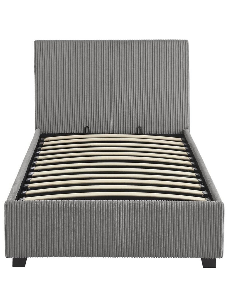 Lit coffre sommier à lattes et tête de lit 90 x 190cm velours côtelé (grosse Avalon Gris - Kiabi