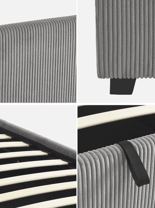 Lit coffre sommier à lattes et tête de lit 90 x 190cm velours côtelé (grosse Avalon - Kiabi