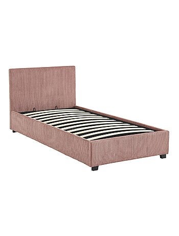 Lit coffre sommier à lattes et tête de lit 90 x 190cm velours côtelé (grosse Avalon