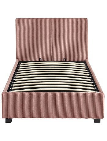 Lit coffre sommier à lattes et tête de lit 90 x 190cm velours côtelé (grosse Avalon