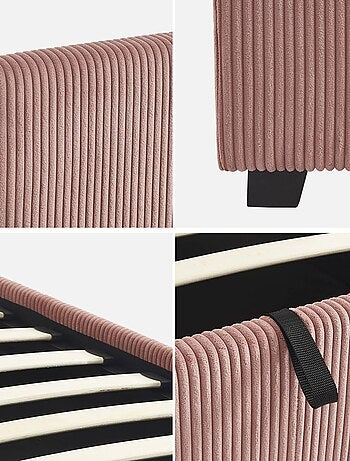 Lit coffre sommier à lattes et tête de lit 90 x 190cm velours côtelé (grosse Avalon