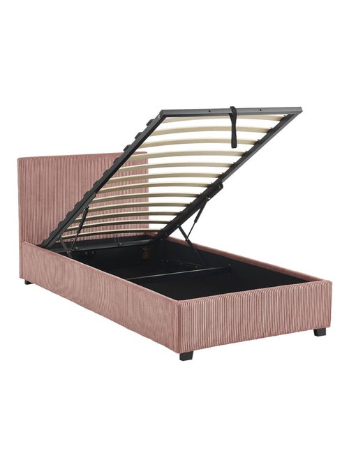Lit coffre sommier à lattes et tête de lit 90 x 190cm velours côtelé (grosse Avalon - Kiabi