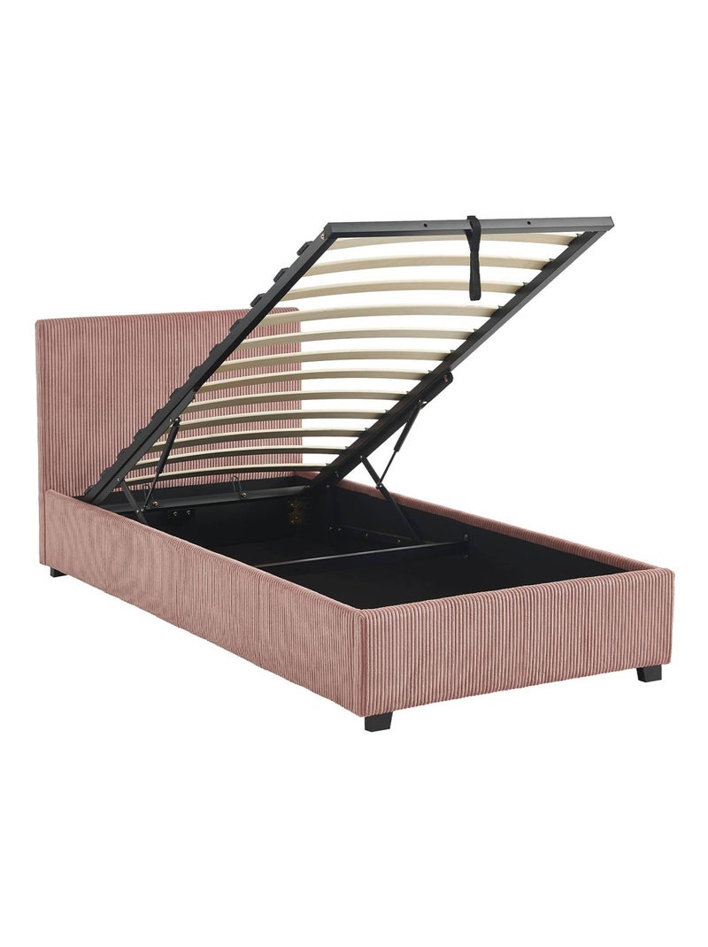 Lit coffre sommier à lattes et tête de lit 90 x 190cm velours côtelé (grosse Avalon Rose - Kiabi