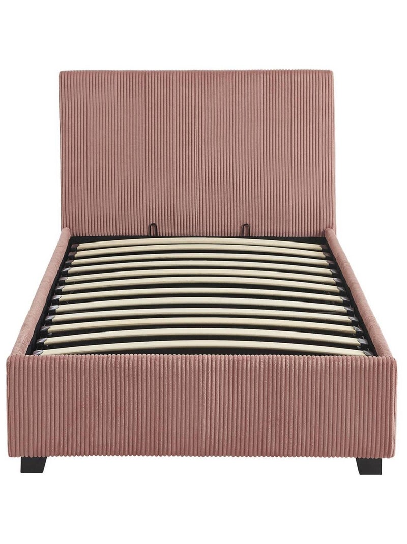 Lit coffre sommier à lattes et tête de lit 90 x 190cm velours côtelé (grosse Avalon Rose - Kiabi