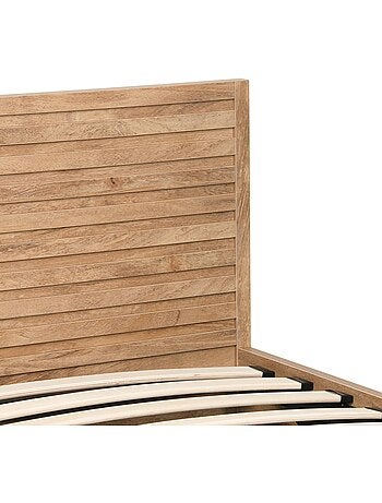 Lit coffre sommier à lattes et tête de lit 90x190cm décor bois Madere
