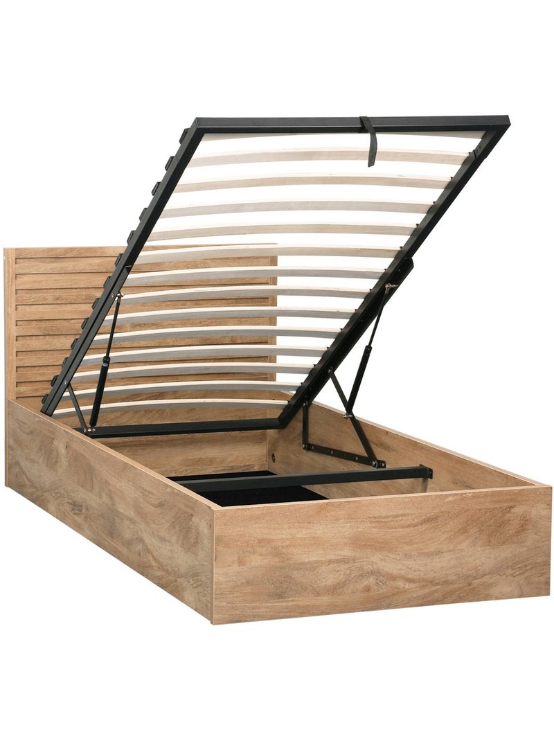 Lit coffre sommier à lattes et tête de lit 90x190cm décor bois Madere Bois naturel - Kiabi