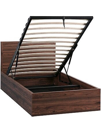 Lit coffre sommier à lattes et tête de lit 90x190cm décor bois Madere