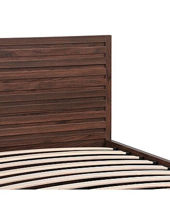 Lit coffre sommier à lattes et tête de lit 90x190cm décor bois Madere