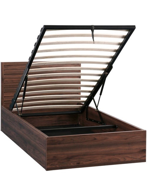 Lit coffre sommier à lattes et tête de lit 90x190cm décor bois Madere - Kiabi Lit coffre sommier à lattes et tête de lit 90x190cm décor bois Madere - Kiabi