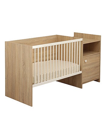 Lit combiné évolutif en décor bois avec commode à langer 1 porte - BABYPRICE