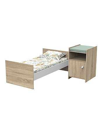 Lit combiné évolutif en décor bois avec commode à langer 1 porte - BABYPRICE