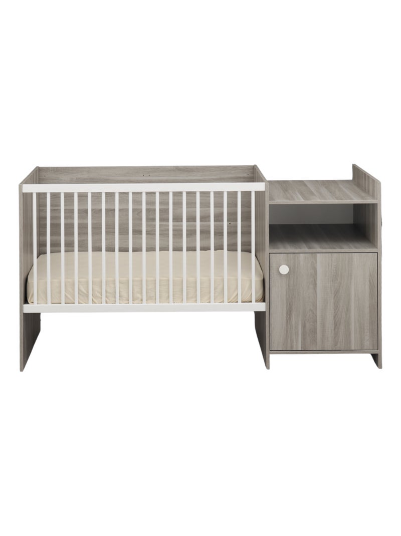 Lit combiné évolutif en décor bois avec commode à langer 1 porte - BABYPRICE Gris - Kiabi