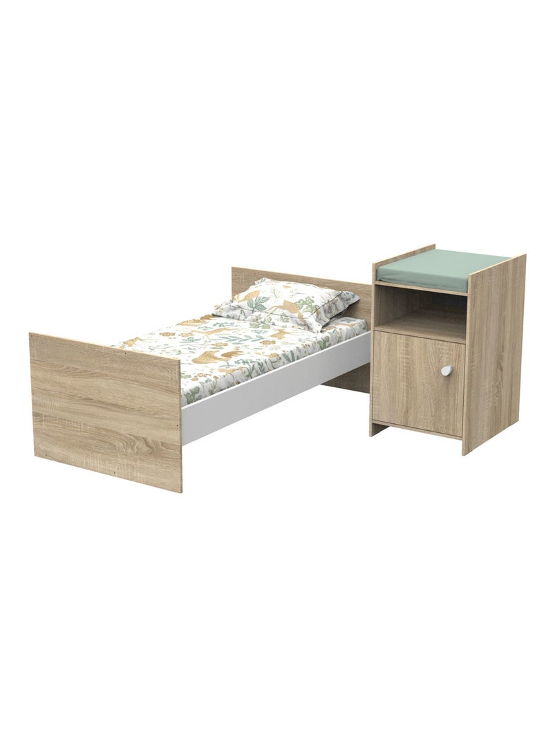 Lit combiné évolutif en décor bois avec commode à langer 1 porte - BABYPRICE Gris - Kiabi