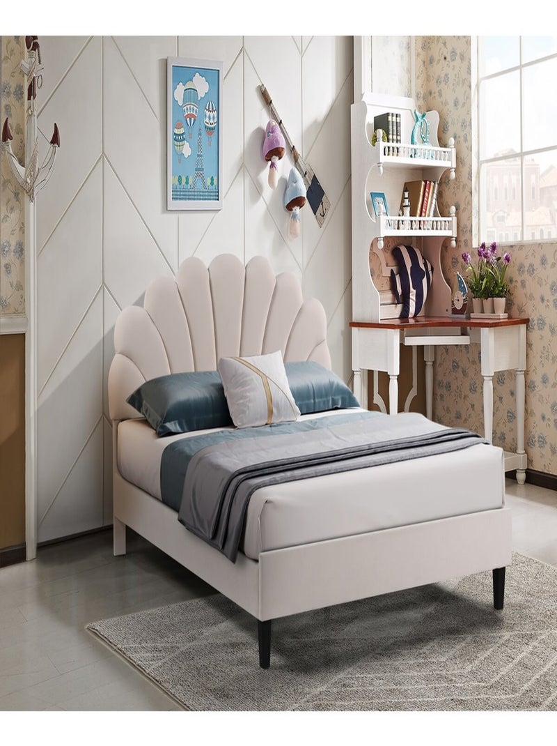 Lit coquillage en velours "Manon" - Beige - 160 x 200 cm Beige - Kiabi