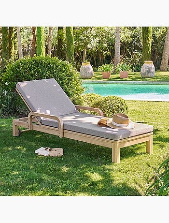 Lit de piscine inclinable 4 positions en acacia avec coussin PAPOUASIE