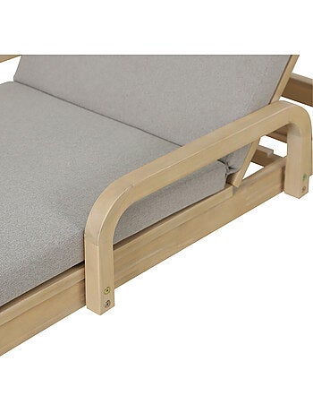 Lit de piscine inclinable 4 positions en acacia avec coussin PAPOUASIE