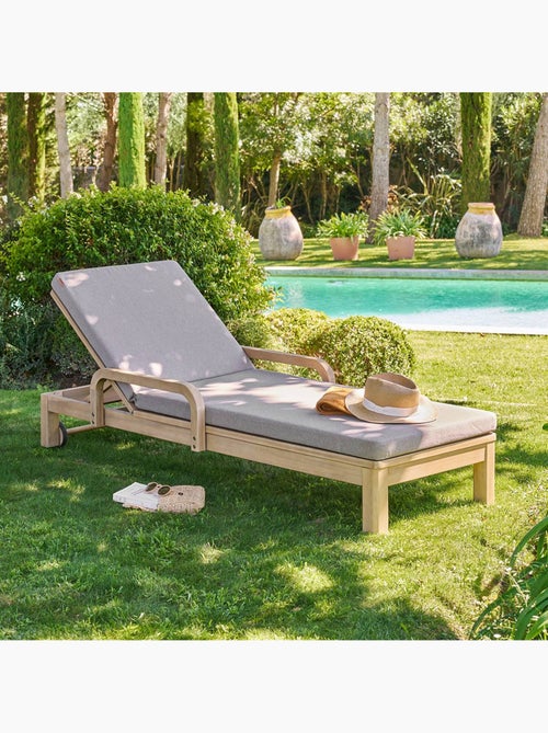 Lit de piscine inclinable 4 positions en acacia avec coussin PAPOUASIE - Kiabi