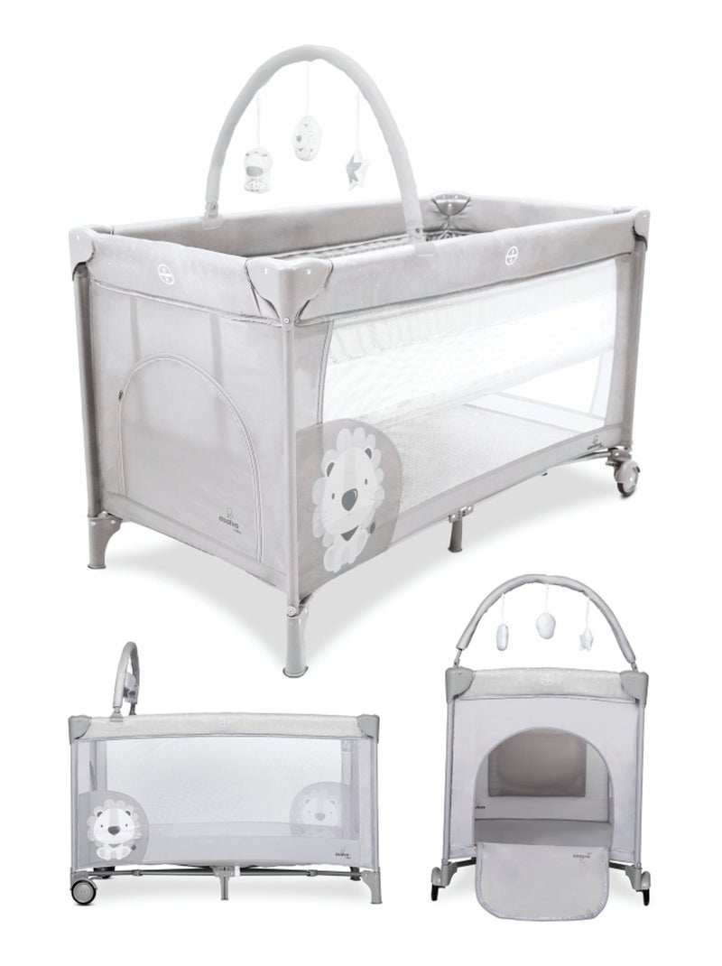 Lit de voyage compact, convient de la naissance à 15 kg, arche à jouets - Complet Duo Baby Gris - Kiabi