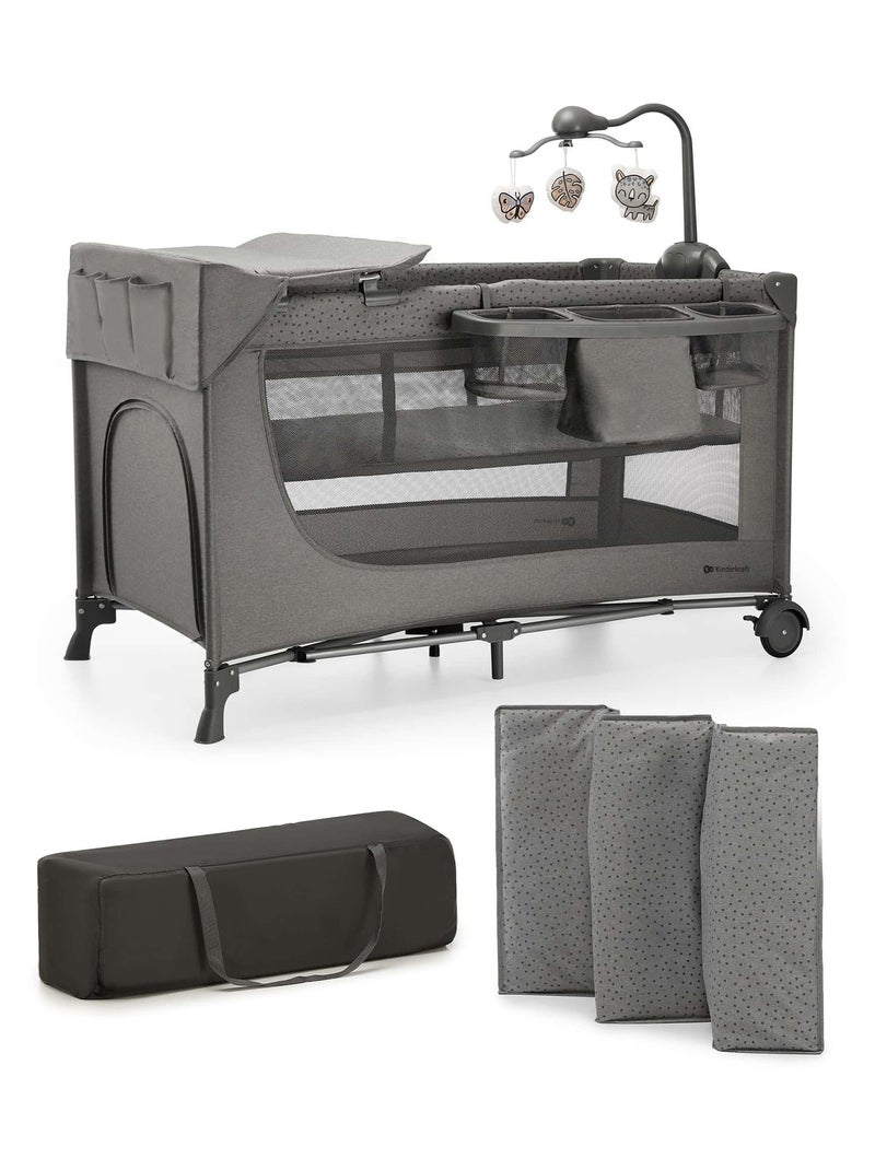 Lit de voyage et parc bébé pliable avec accessoires pratiques Gris - Kiabi
