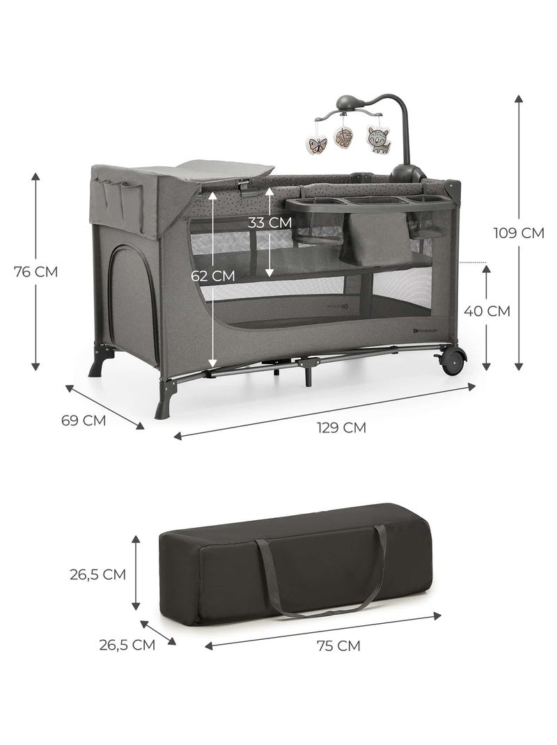 Lit de voyage et parc bébé pliable avec accessoires pratiques Gris - Kiabi