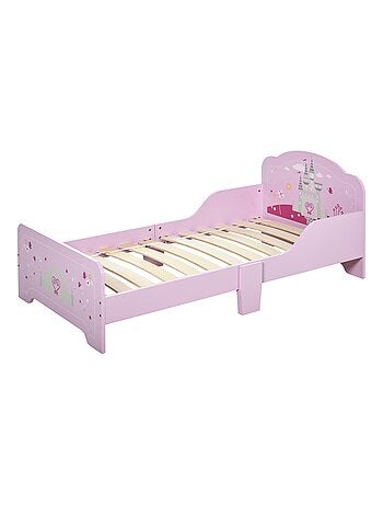 Lit d'enfant design princesse motif château - sommier à lattes inclus - MDF contre-plaqué rose