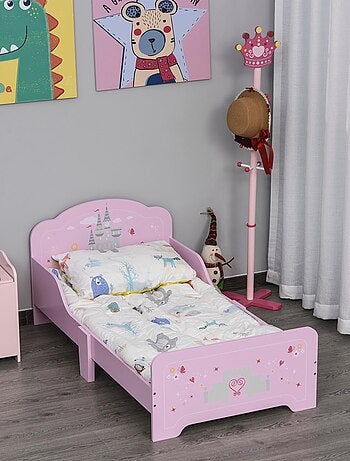 Lit d'enfant design princesse motif château - sommier à lattes inclus - MDF contre-plaqué rose