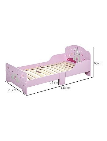 Lit d'enfant design princesse motif château - sommier à lattes inclus - MDF contre-plaqué rose