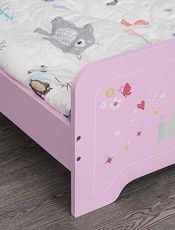 Lit d'enfant design princesse motif château - sommier à lattes inclus - MDF contre-plaqué rose