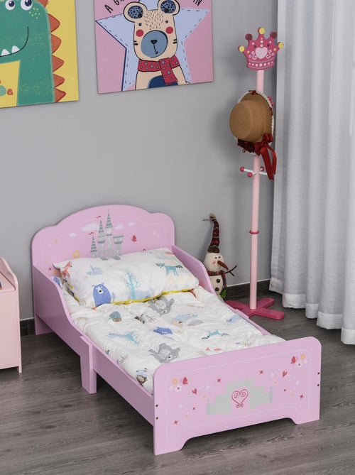 Lit d'enfant design princesse motif château - sommier à lattes inclus - MDF contre-plaqué rose - Kiabi