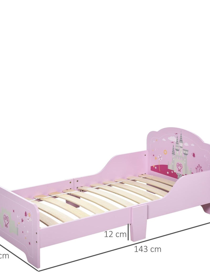 Lit d'enfant design princesse motif château - sommier à lattes inclus - MDF contre-plaqué rose Rose - Kiabi