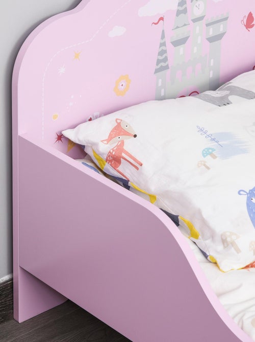 Lit d'enfant design princesse motif château - sommier à lattes inclus - MDF contre-plaqué rose - Kiabi