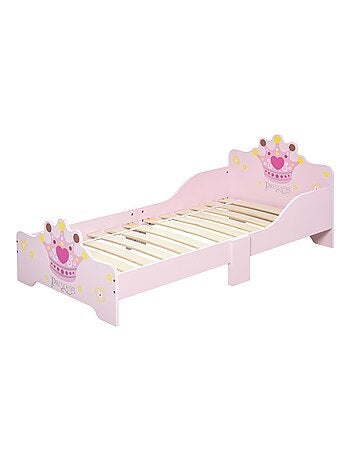 Lit d'enfant design princesse motif couronne - sommier à lattes inclus - MDF contre-plaqué rose