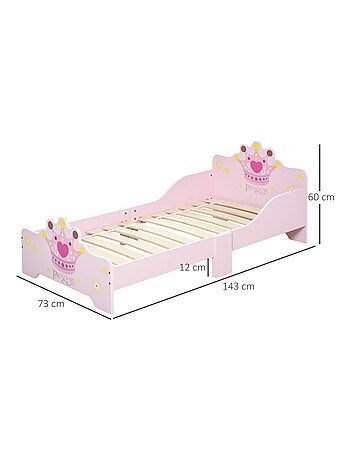 Lit d'enfant design princesse motif couronne - sommier à lattes inclus - MDF contre-plaqué rose