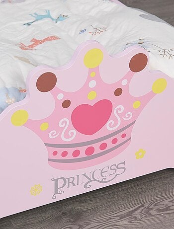 Lit d'enfant design princesse motif couronne - sommier à lattes inclus - MDF contre-plaqué rose