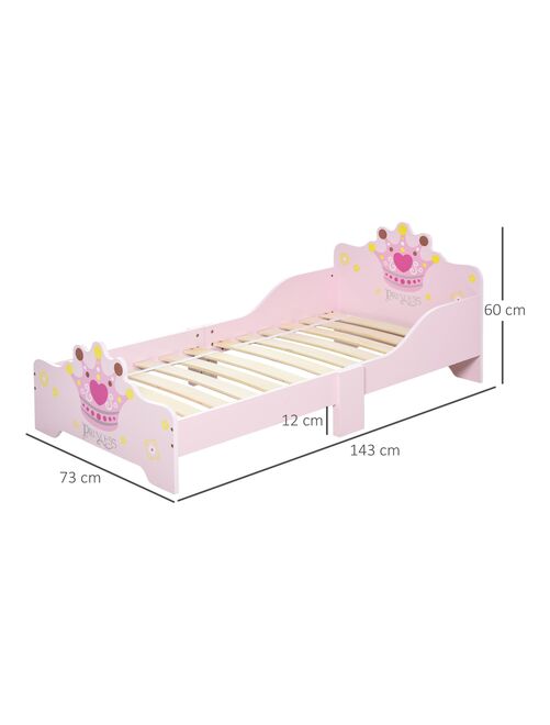 Lit d'enfant design princesse motif couronne - sommier à lattes inclus - MDF contre-plaqué rose - Kiabi
