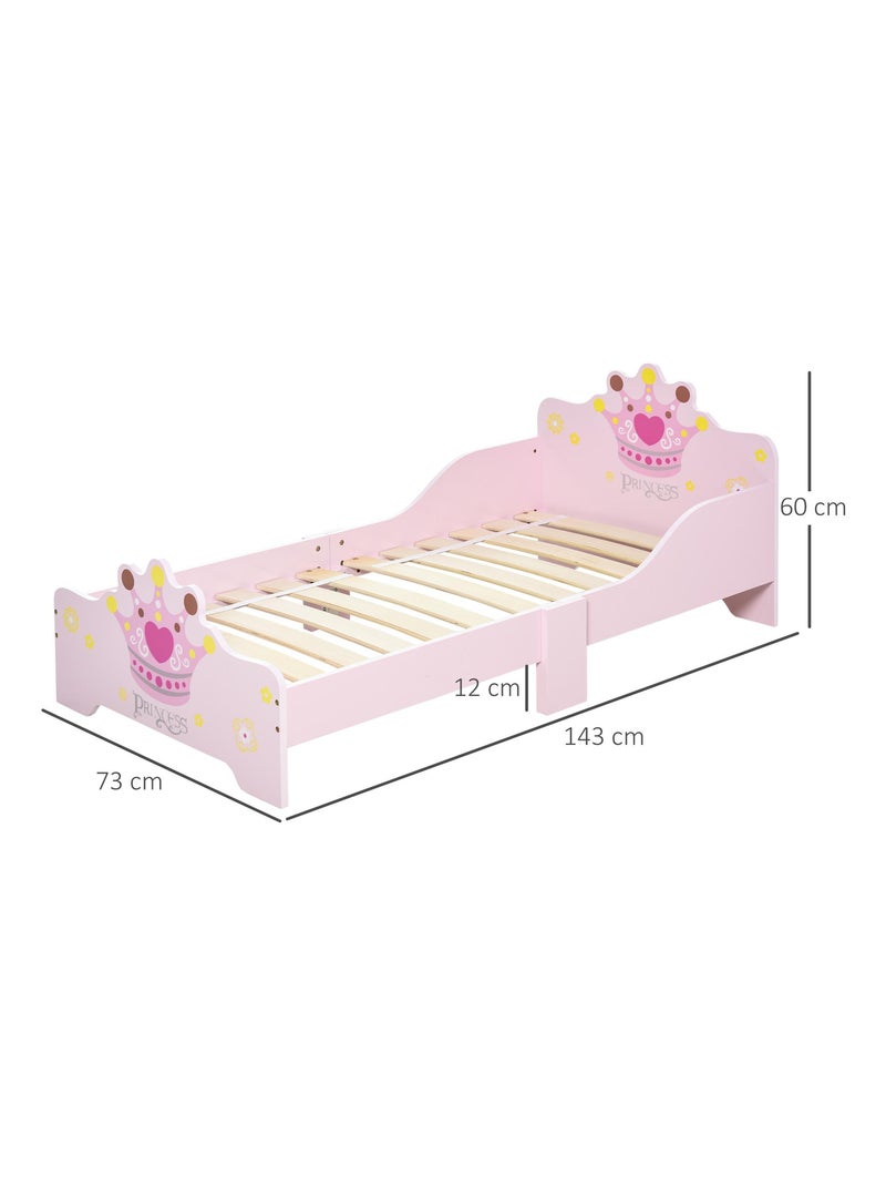 Lit d'enfant design princesse motif couronne - sommier à lattes inclus - MDF contre-plaqué rose Rose - Kiabi