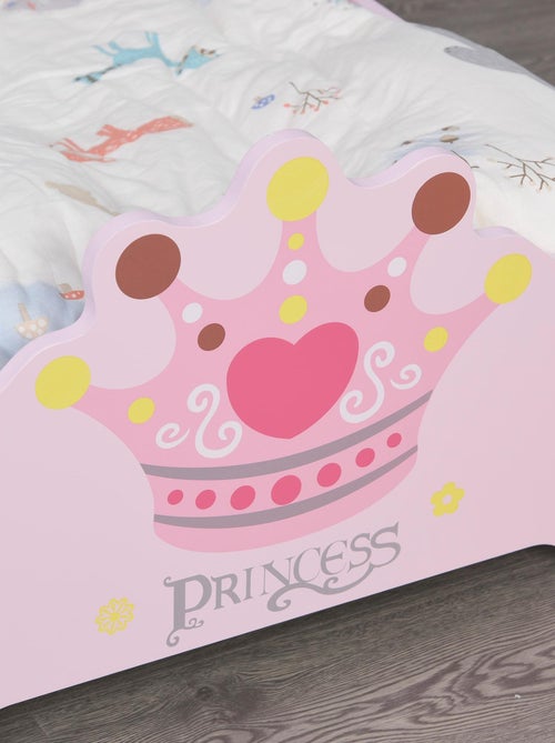Lit d'enfant design princesse motif couronne - sommier à lattes inclus - MDF contre-plaqué rose - Kiabi