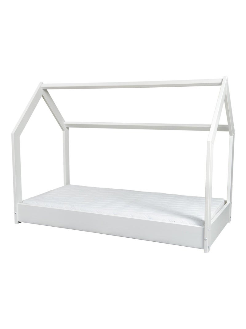 Lit d'enfant Maison Cabane 190x90 cm avec Matelas standard + Blanc - Kiabi